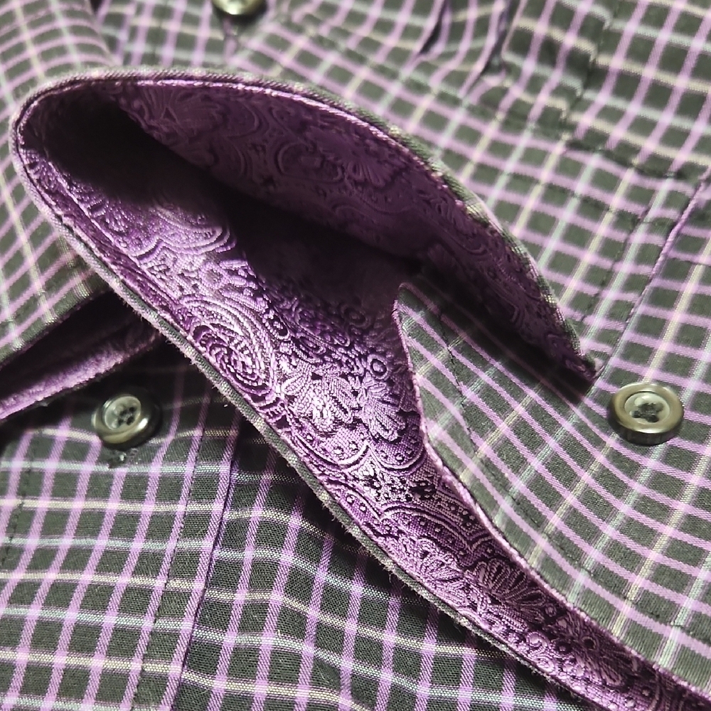 Christian Aujard Paris Purple Checkered Long Sleeve Button Down Men's Size 2XLT - Picture 10 of 15